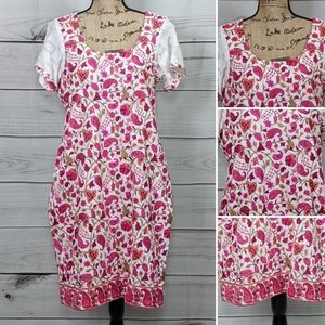 HOT PINK Floral Embroidered Cotton Dress...
